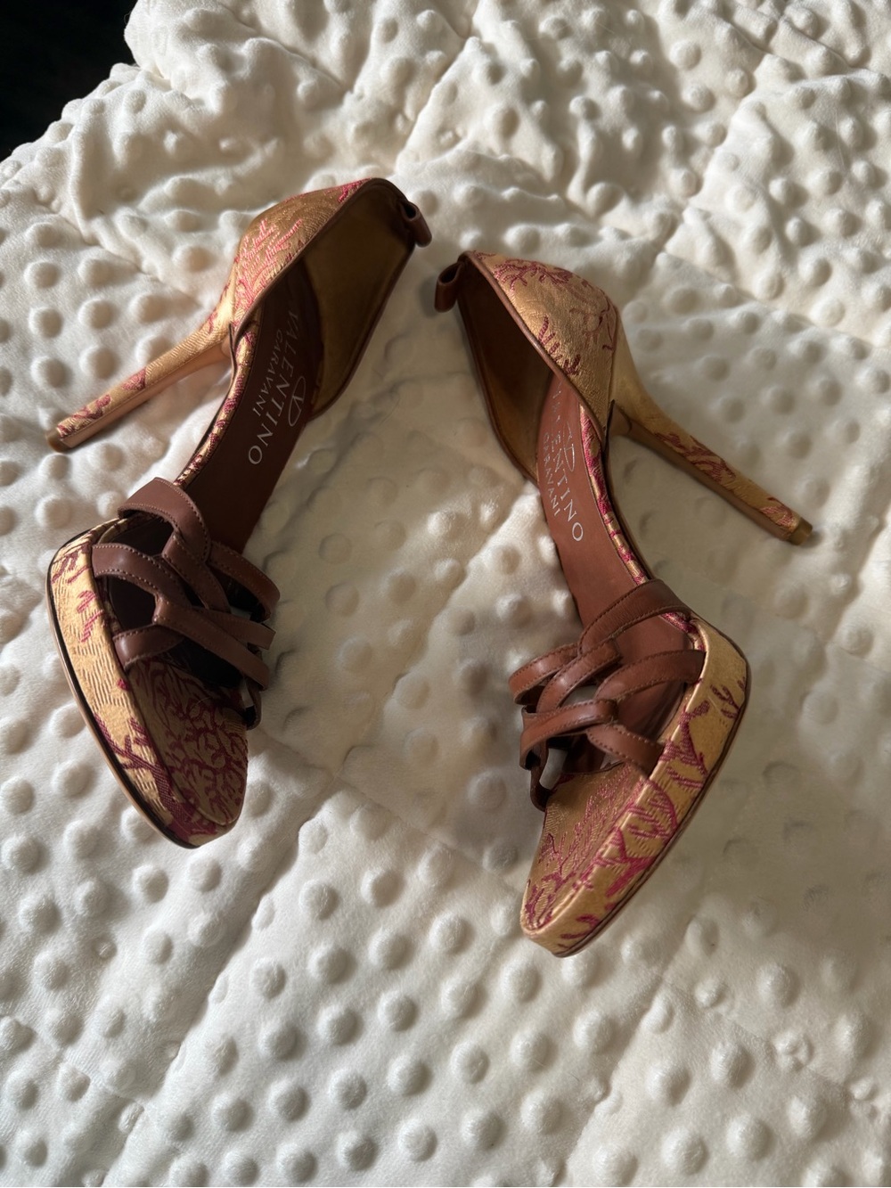 Valentino Floral Brocade Strappy Heels